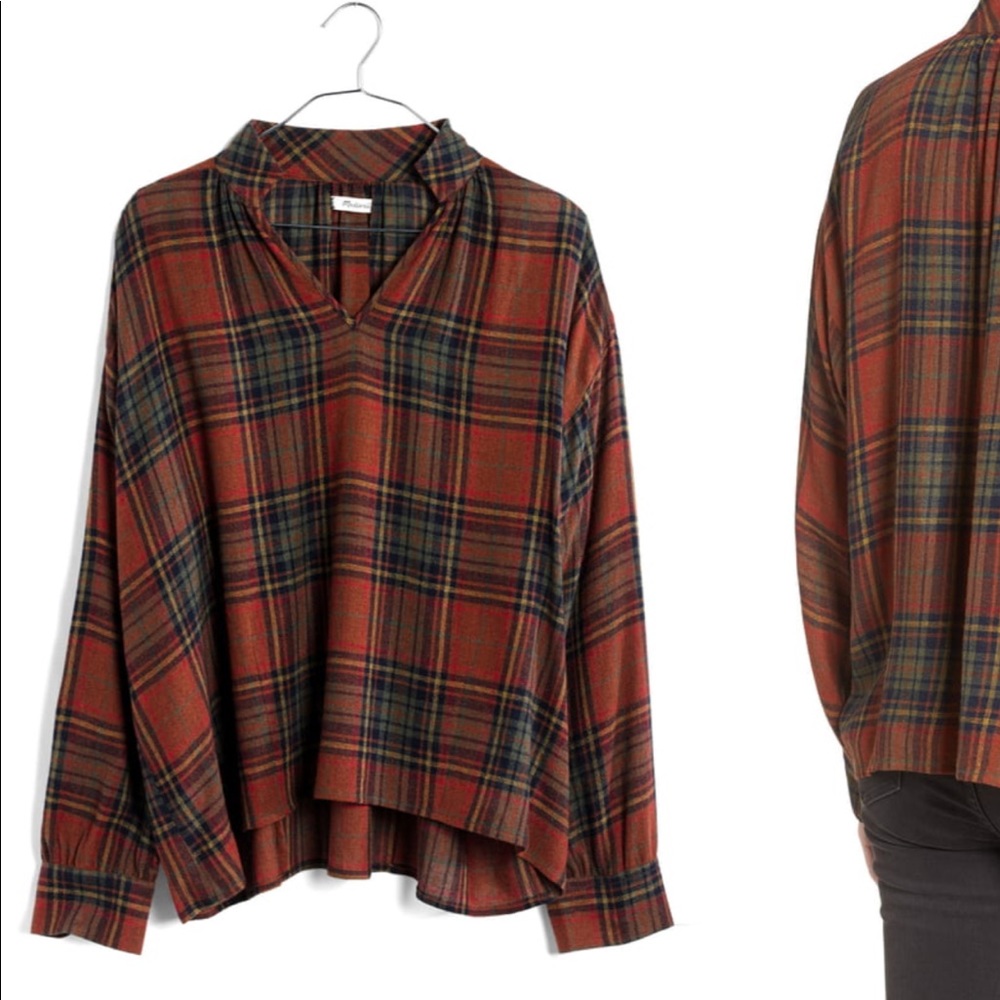 Madewell Highroad Plaid Popover Top Size Small NWT - Picture 2 of 7